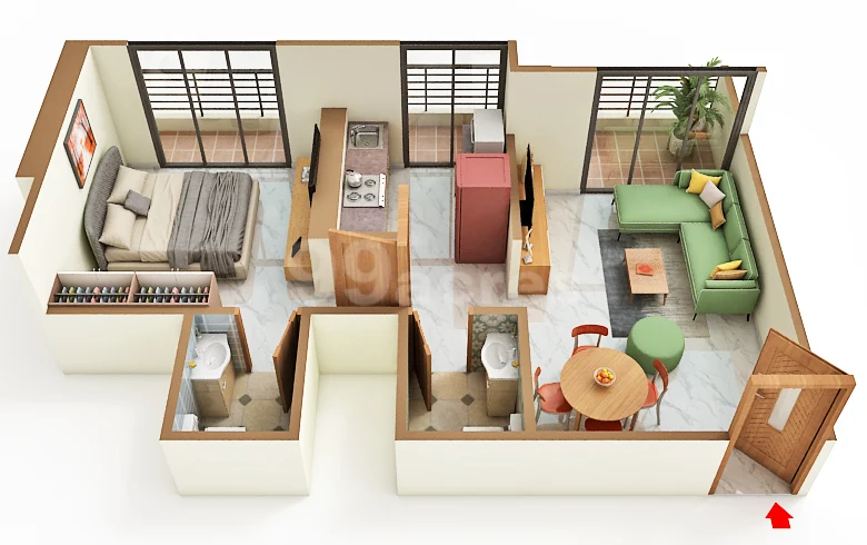 1 BHK 3D floor plan at Swaminarayan Sky Marina, Dombivli East