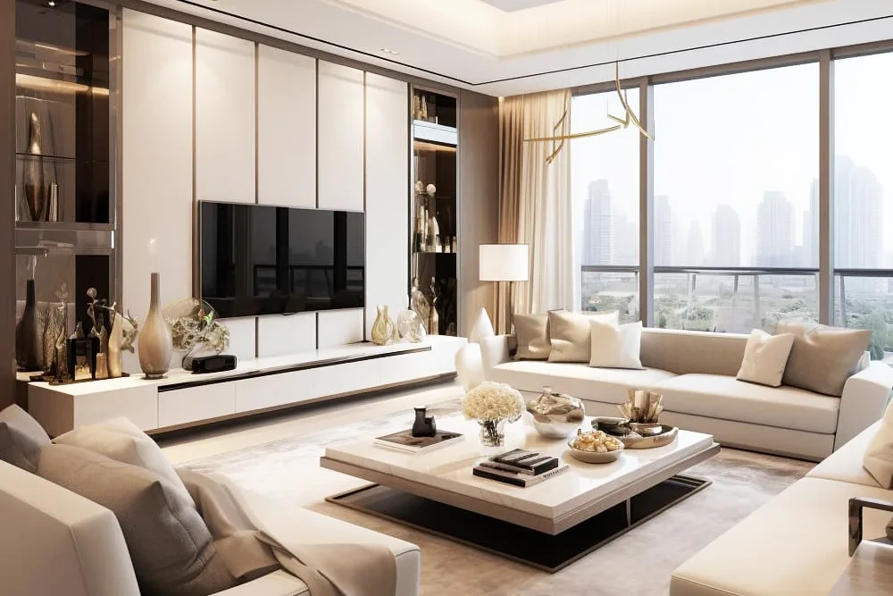 Elegant living room interior at Swaminarayan Sky Marina, Dombivli East